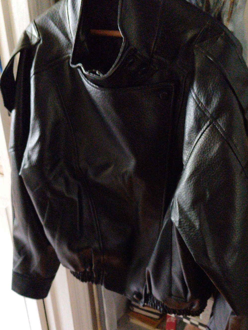 SHEIN Black Faux Leather Bomber Jacket with High Collar